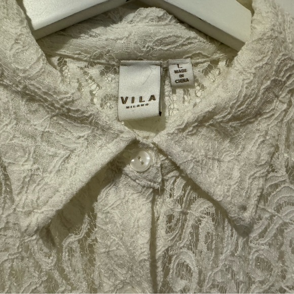 White Lace Button Down Blouse - Picture 3 of 3